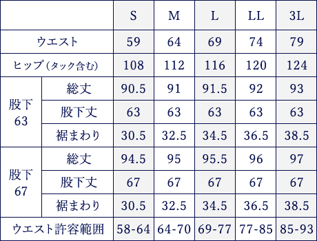 サイズ表